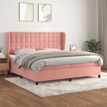 vidaXL Boxspring met matras fluweel roze 200x200 cm