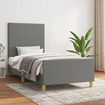 vidaXL Bedframe met hoofdeinde stof donkergrijs 90x190 cm