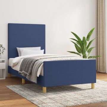 vidaXL Bedframe met hoofdeinde stof blauw 90x200 cm