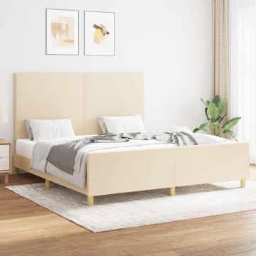 vidaXL Bedframe met hoofdeinde stof crèmekleurig 160x200 cm