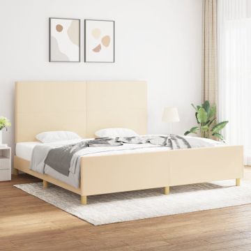 vidaXL Bedframe met hoofdeinde stof crèmekleurig 200x200 cm