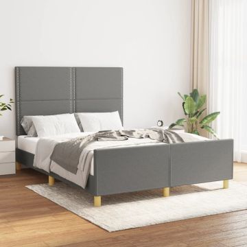 vidaXL Bedframe met hoofdeinde stof donkergrijs 140x190 cm