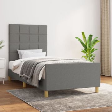 vidaXL Bedframe met hoofdeinde stof donkergrijs 90x190 cm