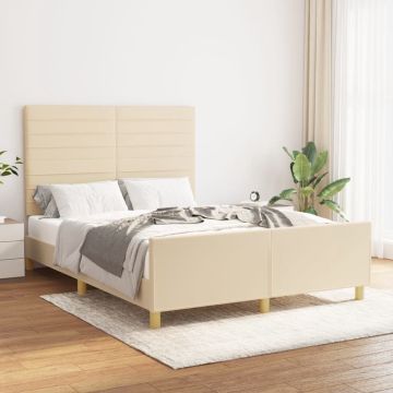 vidaXL Bedframe met hoofdeinde stof crèmekleurig 140x190 cm