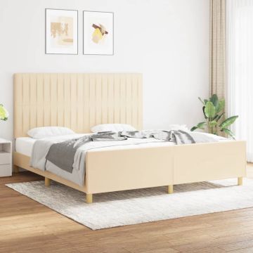 vidaXL Bedframe met hoofdeinde stof crèmekleurig 180x200 cm