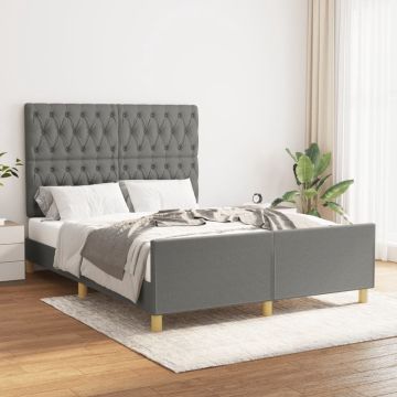 vidaXL Bedframe met hoofdeinde stof donkergrijs 140x190 cm