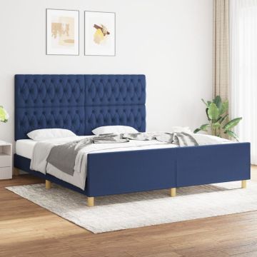 vidaXL Bedframe met hoofdeinde stof blauw 180x200 cm