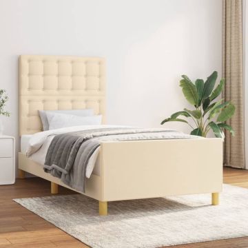 vidaXL Bedframe met hoofdeinde stof crèmekleurig 90x190 cm