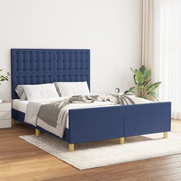 vidaXL Bedframe met hoofdeinde stof blauw 140x200 cm