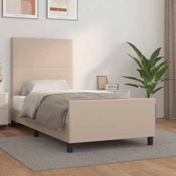 vidaXL Bedframe met hoofdbord kunstleer cappucinnokleurig 90x190 cm