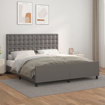 vidaXL Bedframe met hoofdbord kunstleer grijs 180x200 cm