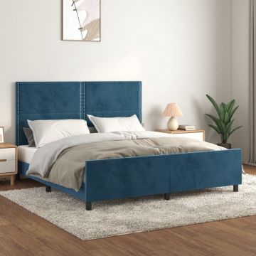 vidaXL Bedframe met hoofdeinde fluweel donkerblauw 160x200 cm