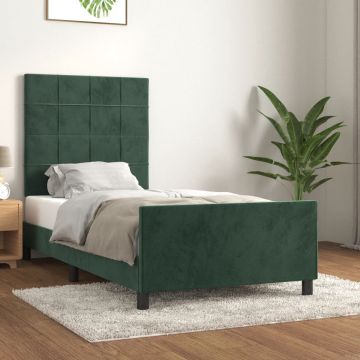 vidaXL Bedframe met hoofdeinde fluweel donkergroen 100x200 cm