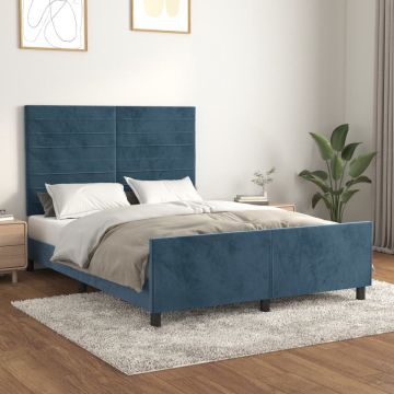 vidaXL Bedframe met hoofdeinde fluweel donkerblauw 140x200 cm