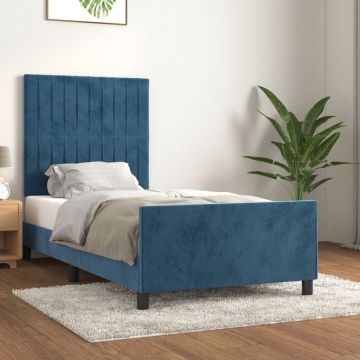 vidaXL Bedframe met hoofdeinde fluweel donkerblauw 90x200 cm