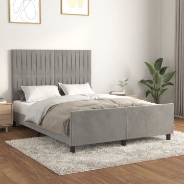 vidaXL Bedframe met hoofdeinde fluweel lichtgrijs 140x190 cm