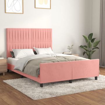 vidaXL Bedframe met hoofdeinde fluweel roze 140x200 cm