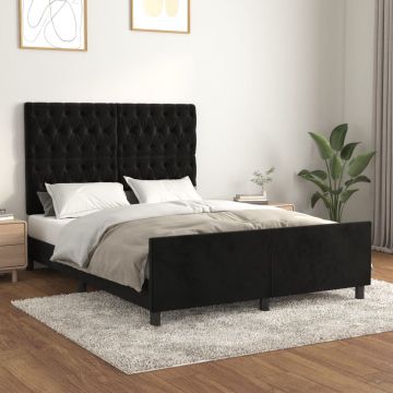 vidaXL Bedframe met hoofdeinde fluweel zwart 140x190 cm