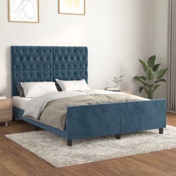 vidaXL Bedframe met hoofdeinde fluweel donkerblauw 140x200 cm