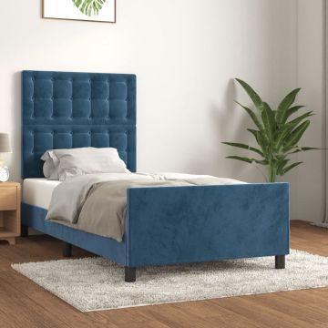 vidaXL Bedframe met hoofdeinde fluweel donkerblauw 90x200 cm