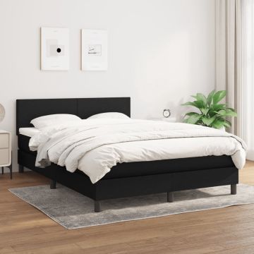 vidaXL Boxspring met matras stof zwart 140x190 cm