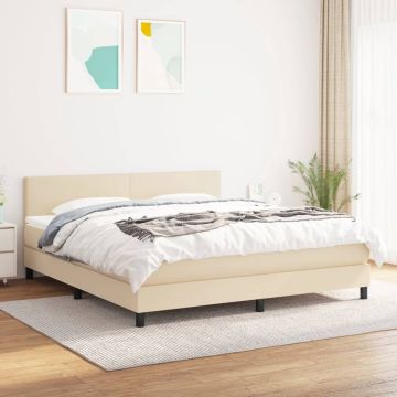 vidaXL Boxspring met matras stof crèmekleurig 160x200 cm