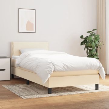 vidaXL Boxspring met matras stof crèmekleurig 80x200 cm