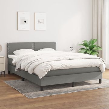 vidaXL Boxspring met matras stof donkergrijs 140x200 cm