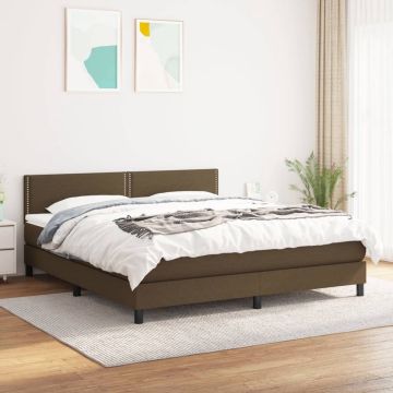 vidaXL Boxspring met matras stof donkerbruin 160x200 cm