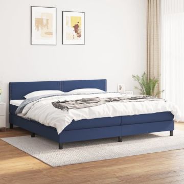 vidaXL Boxspring met matras stof blauw 200x200 cm