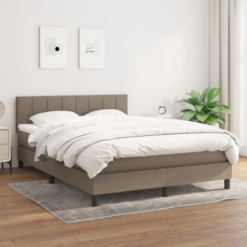 vidaXL Boxspring met matras stof taupe 140x200 cm