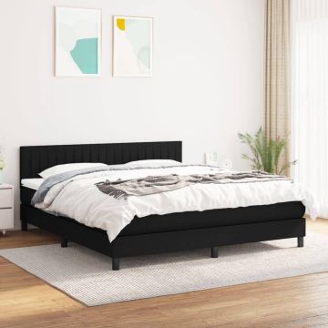 vidaXL Boxspring met matras stof zwart 160x200 cm