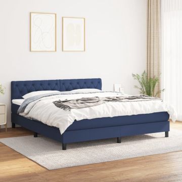 vidaXL Boxspring met matras stof blauw 160x200 cm