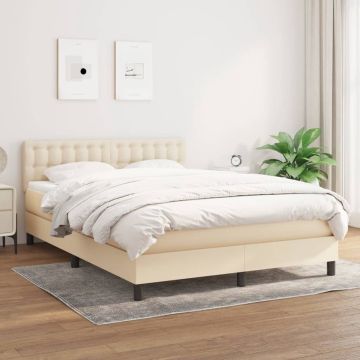 vidaXL Boxspring met matras stof crèmekleurig 140x190 cm