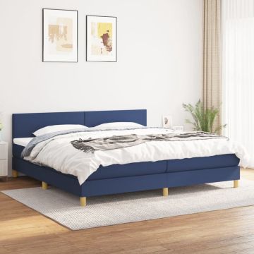 vidaXL Boxspring met matras stof blauw 200x200 cm