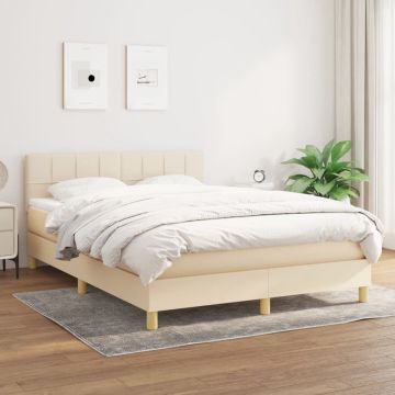 vidaXL Boxspring met matras stof crèmekleurig 140x200 cm