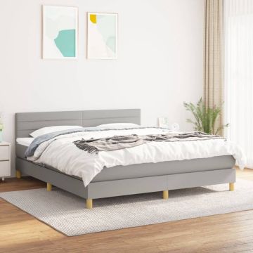 vidaXL Boxspring met matras stof lichtgrijs 160x200 cm