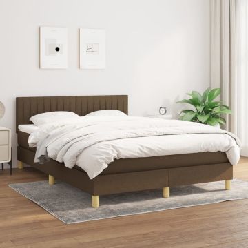 vidaXL Boxspring met matras stof donkerbruin 140x190 cm