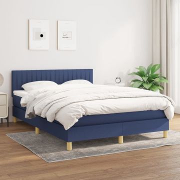 vidaXL Boxspring met matras stof blauw 140x190 cm