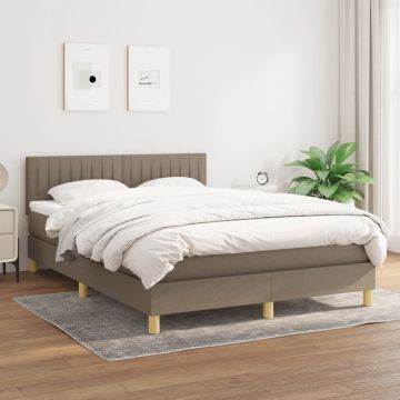 vidaXL Boxspring met matras stof taupe 140x200 cm