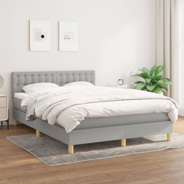 vidaXL Boxspring met matras stof lichtgrijs 140x190 cm