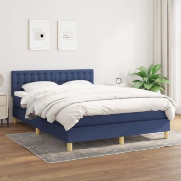 vidaXL Boxspring met matras stof blauw 140x190 cm