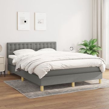 vidaXL Boxspring met matras stof donkergrijs 140x200 cm