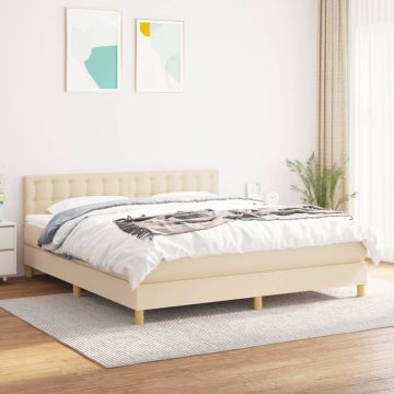 vidaXL Boxspring met matras stof crèmekleurig 180x200 cm