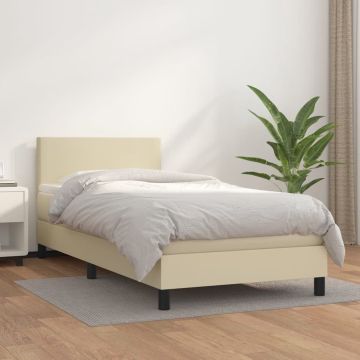 vidaXL Boxspring met matras kunstleer crèmekleurig 100x200 cm