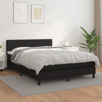 vidaXL Boxspring met matras kunstleer zwart 140x190 cm