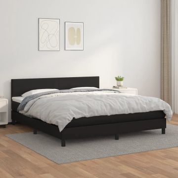 vidaXL Boxspring met matras kunstleer zwart 180x200 cm