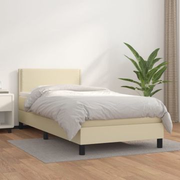 vidaXL Boxspring met matras kunstleer crèmekleurig 90x200 cm