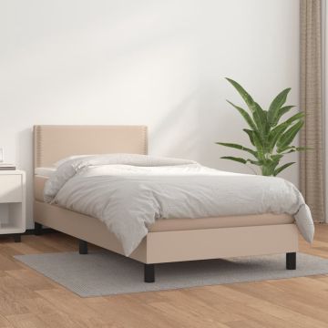 vidaXL Boxspring met matras kunstleer cappuccinokleurig 100x200 cm