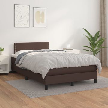 vidaXL Boxspring met matras kunstleer bruin 120x200 cm